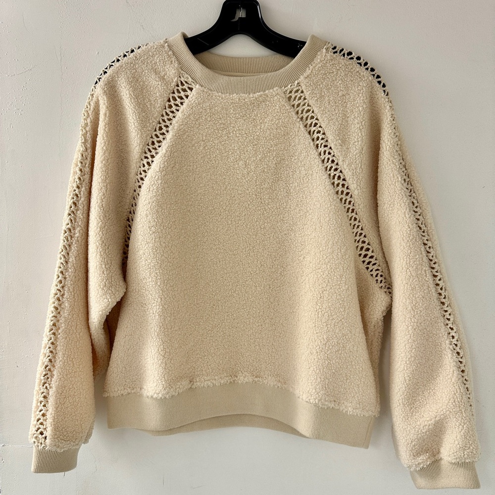 ba&sh SWEET crewneck Textured Sweater with Crochet. Color Ecru. Size small. NWT